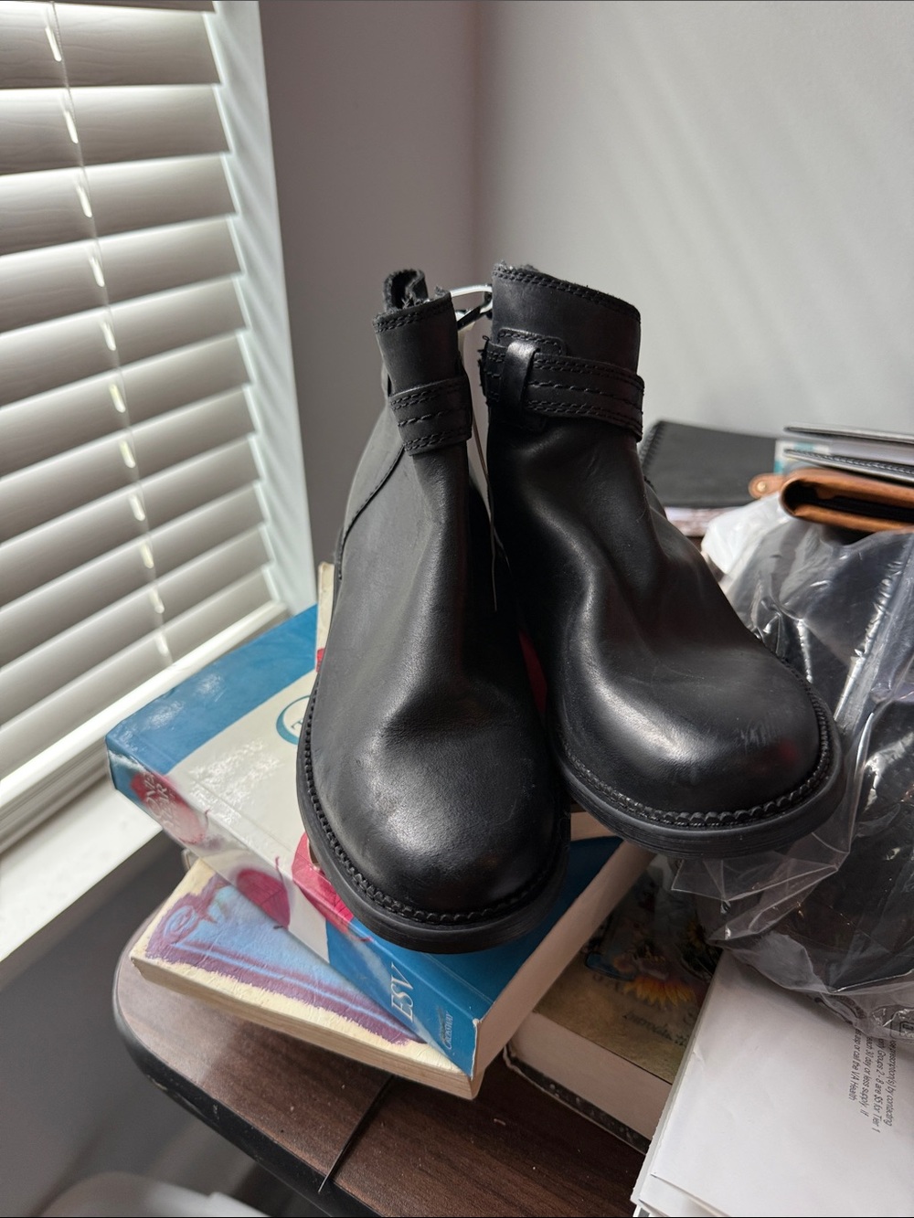 Clarks Black Leather Ankle Booties with Strap